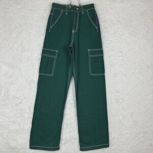 Divided H&M Womens Jeans Straight Leg Cargo Pockets High Rise Denim Green‎ 0